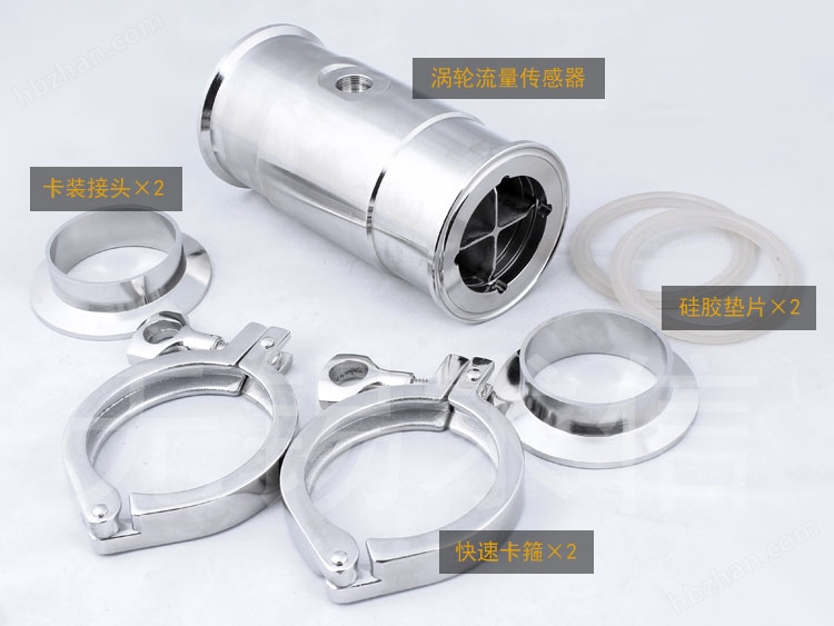 快裝渦輪流量計的圖片，分解卡箍和接頭圖